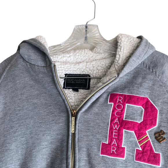 Rocawear Women's Sherpa Hoodie Jacket XL Faux Fur Lined Cotton Fleece Full Zip - Picture 7 of 13